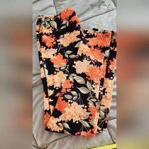 LuLaRoe Black Leggings with Orange and Yellow Floral Print